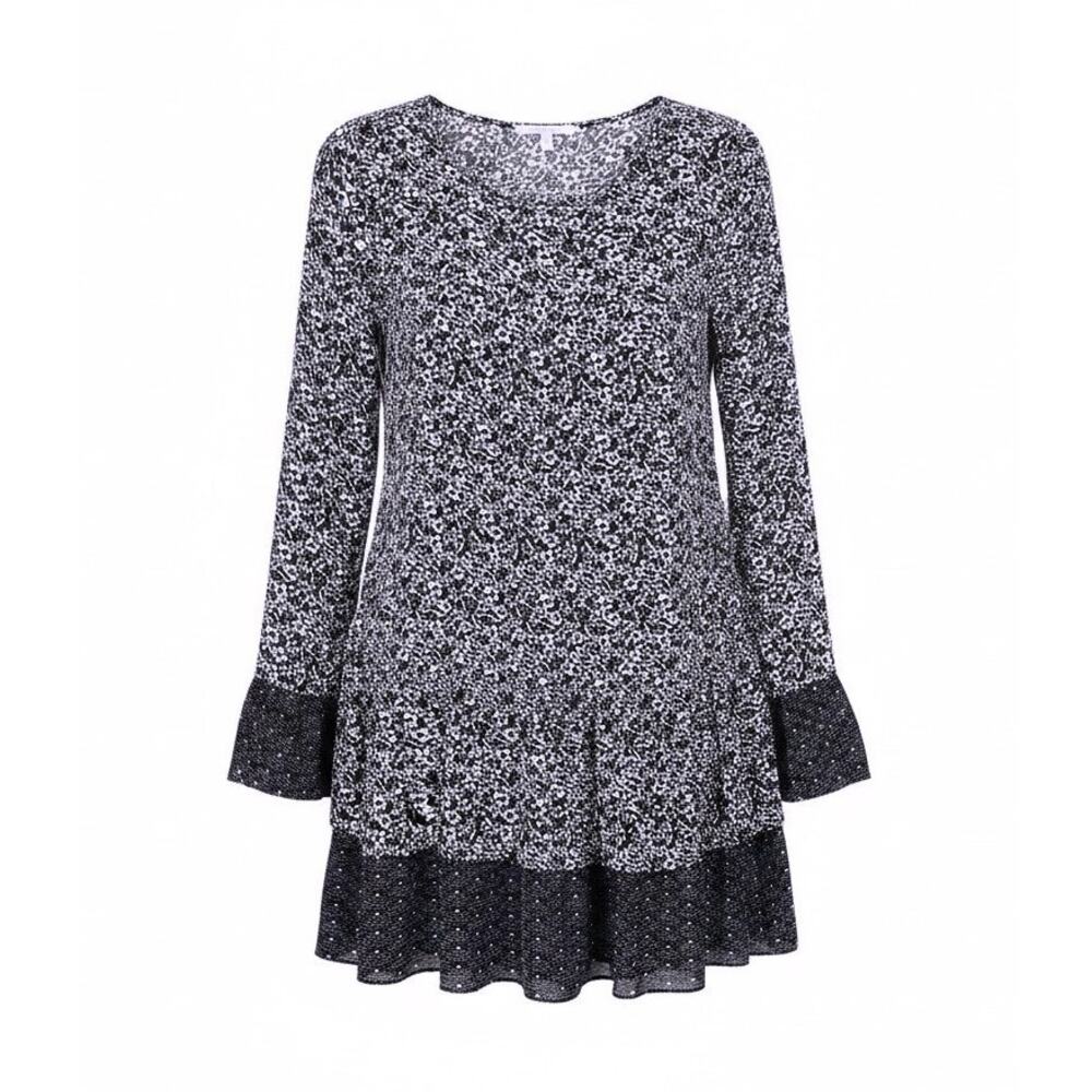 Tularosa Women's Size XS Berkley Blue White Floral Tiered Mini Long Sleeve Dress